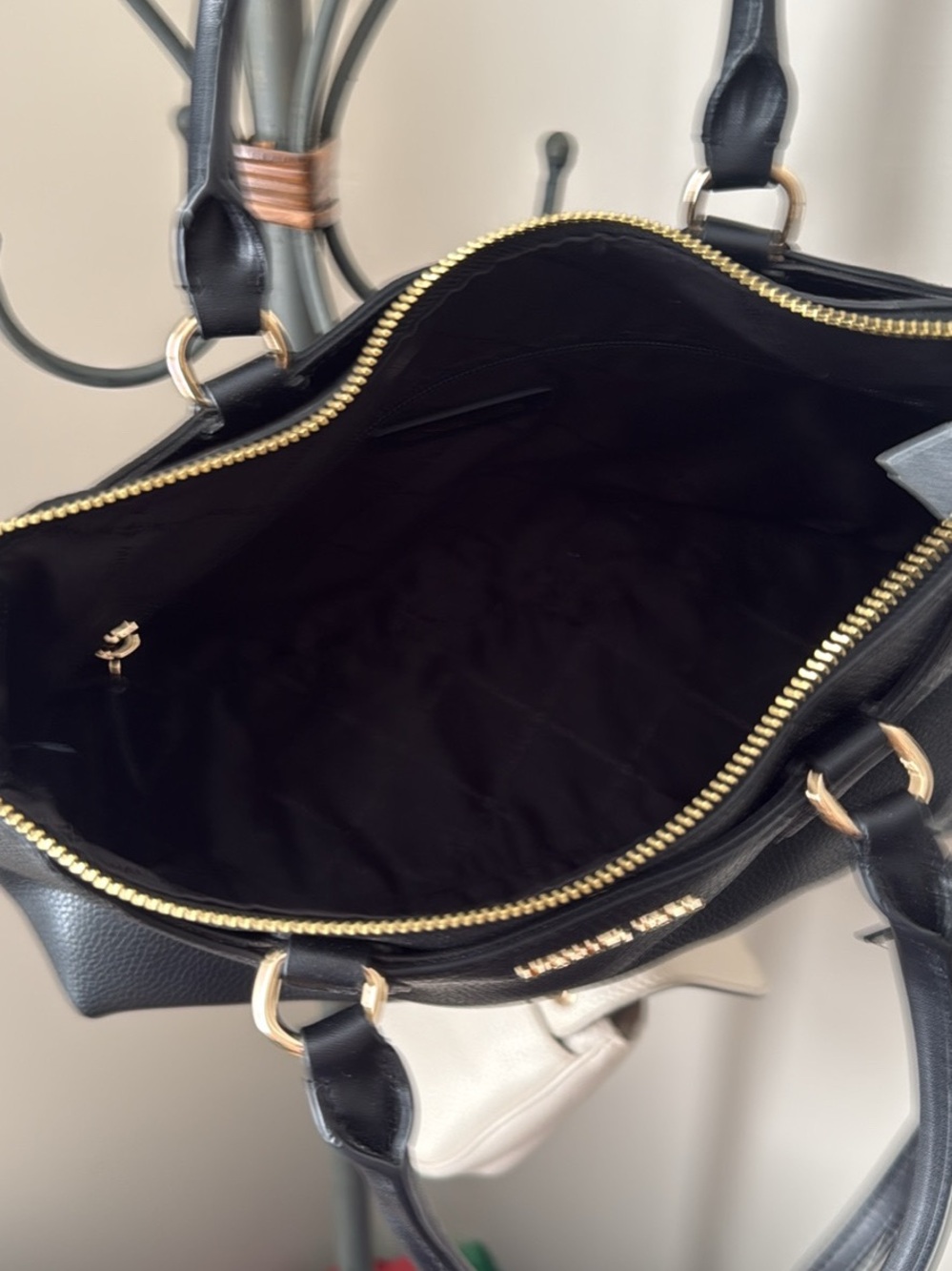 Michael Kors Black Leather Satchel with Gold Hardware